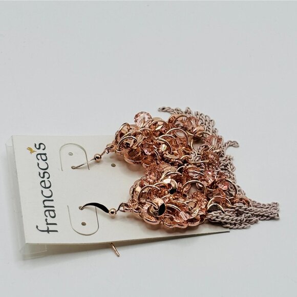 Francesca’s Rose Gold Chandelier Dangle Earrings Pink Crystal Beads Chain Fringe - Picture 2 of 4